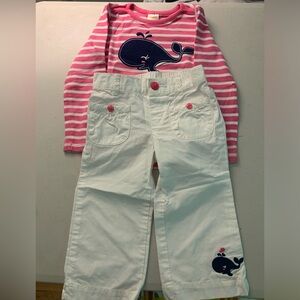 Gymboree Stripes & Anchors Whale Cuff pant & mermaid stripe Whale top Toddler 3T
